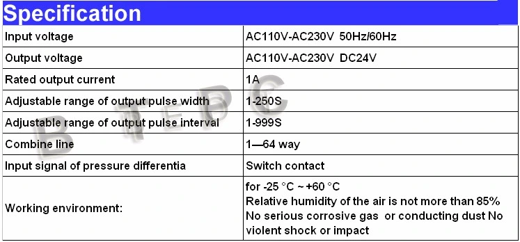 Sxc-X8a5 Delta P Pulse Sequential Controller with Built-in Pressure Differential Sensor